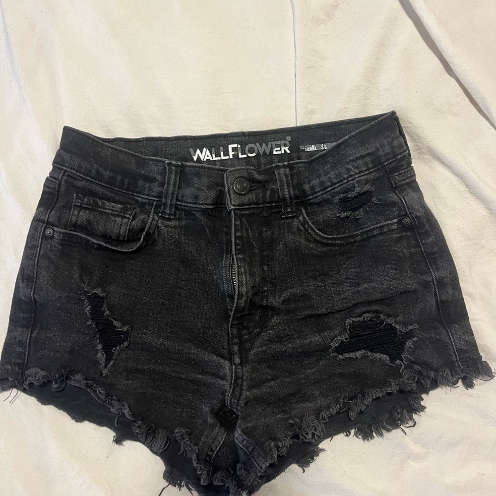 Wallflower Charcoal Distressed Jean Shorts